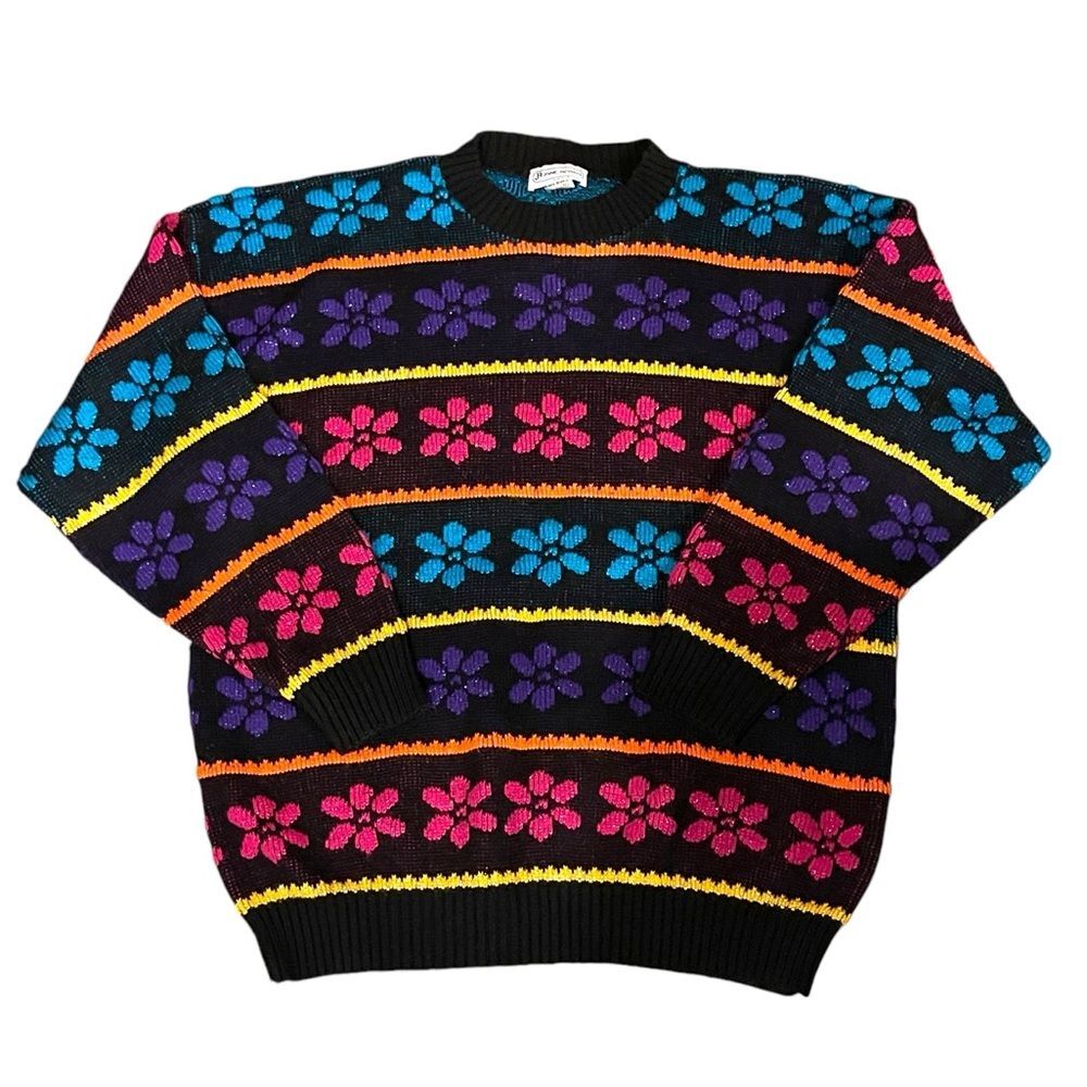 Jane Adams Multi-Color Floral Metallic Accent Vintage 90s Sweater Women’s Sz L